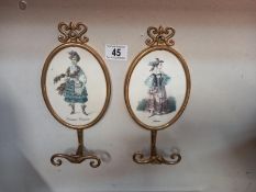 A pair of brass coat/hat hooks with oval brevettato plaques (height 28cm)