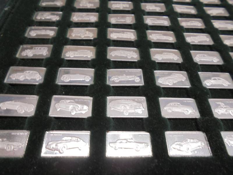 A cased set of vintage sterling silver ingots, 1976. 100 Greatest cars of 1875 - 1975. - Image 5 of 5