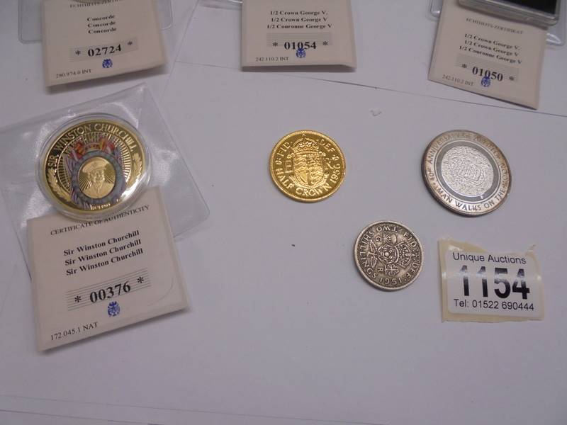 Two VE day coins, Two George V half crown, Winston Churchill coin, Concorde coin etc., - Image 5 of 5