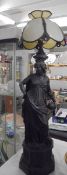 A tall Grecian style figural table lamp with shade. COLLECT ONLY.