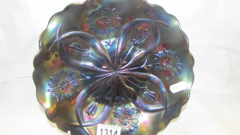 Three purple carnival glass dishes. - Image 2 of 4