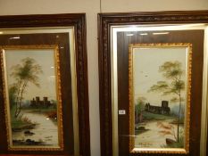 A pair of paintings on opaline glass, COLLECT ONLY.