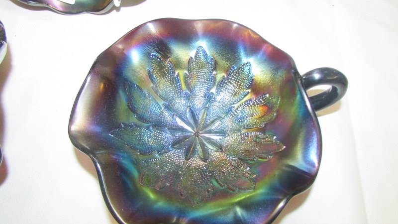 Three purple carnival glass dishes. - Image 4 of 4