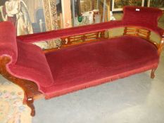 An Edwardian double ended chaise longue on Queen Anne legs, COLLECT ONLY.