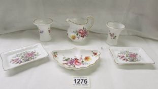 Four pieces of Royal Crown Derby posies and two Paragon pin trays.