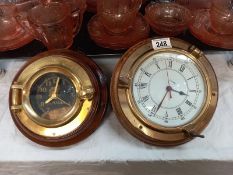 2 modern wooden & brass clocks