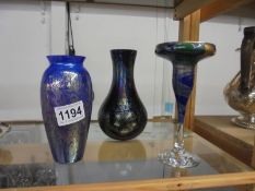 A Royal Brierley blue glass vase, another blue glass vase (small chip to rim) & one other glass item