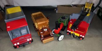 A painted wooden tipper truck (0.8ml - kit), A painted wooden traction engine and varnished tipper
