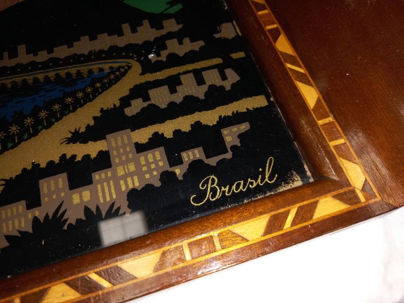 A Rio De Janeiro pictural inlaid wooden tray - Image 2 of 3