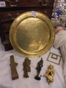 A brass tray, four brass door knockers etc.,