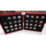 A cased set of Arsenal victory pins with certificates. 30 in total