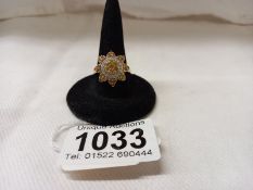 A champagne bright with yellow gold diamond ring, size N, 4 grams.