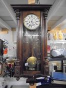 A Victorian mahogany double weight Vienna wall clock, COLLECT ONLY.