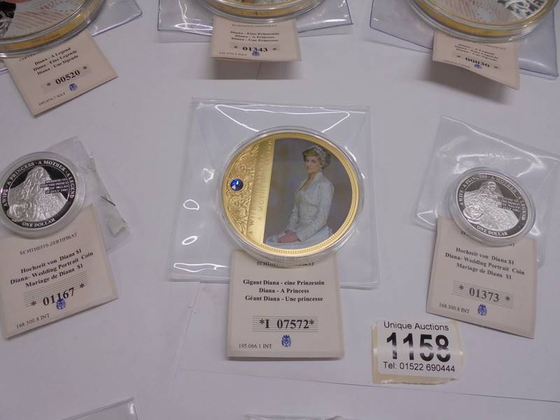 Six Princess Diana commemorative coins, 2 William & Kate and 1 Harry & Megan. - Image 5 of 6