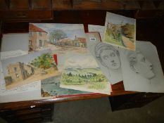 A mixed lot of watercolours etc.,
