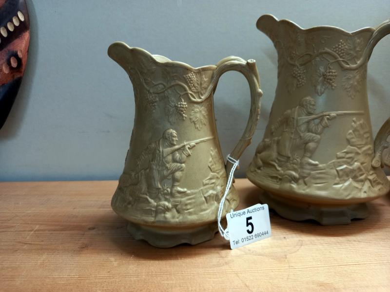 A set of 3 early Victorian jugs by Edward Whalley, Corbridge, with a Victorian lozenge mark 1 A/F - Image 2 of 5