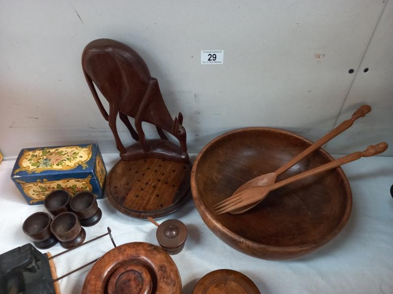 A quantity of wooden items including salad bowl & Seves novelty cigarette box etc. - Image 3 of 7