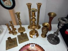 A quantity of brassware including candlesticks, vases etc