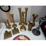 A quantity of brassware including candlesticks, vases etc