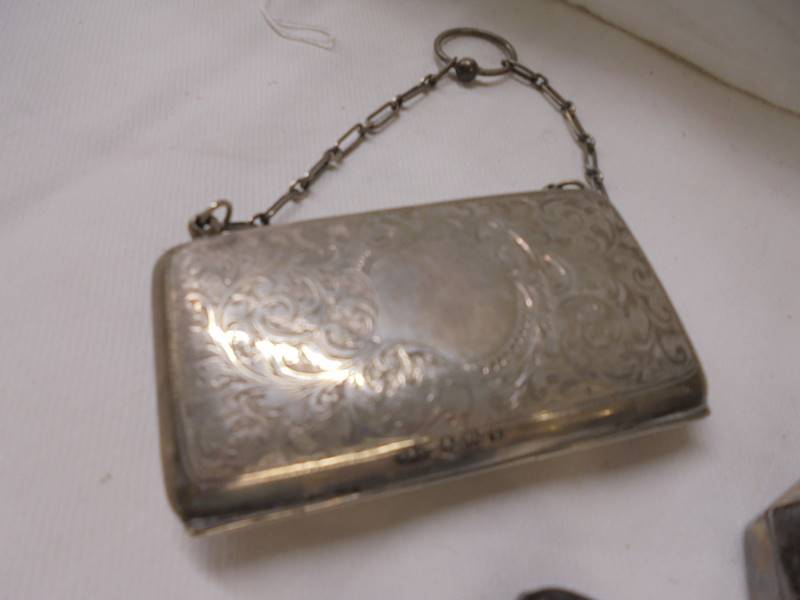 Two Victorian silver purses and a silver hip flask. - Image 2 of 5