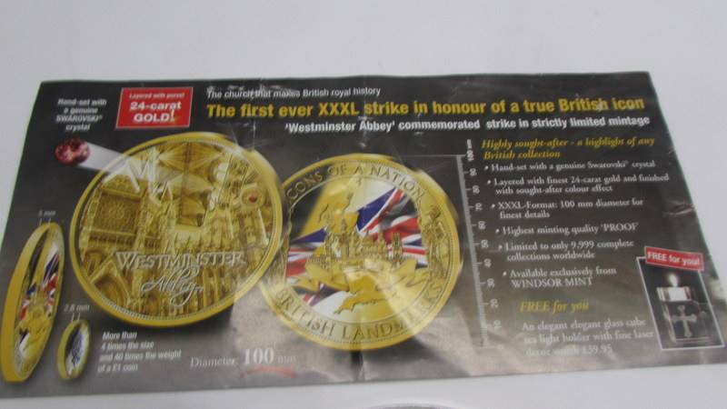 A large 'Icons of Britian' coin of Westminster abbey, an oval D Day coin and 2 The Great war coins. - Image 7 of 7