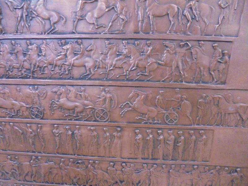 A long Egyptian scenes copper panel on a board. COLLECT ONLY. - Image 2 of 2