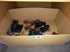 A box of miscellaneous including vintage unnamed binoculars & gyroscope etc.