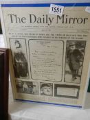 A framed Daily Mirror front page dated 1912.