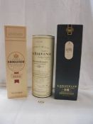 A boxed Lagavulin 16 year old Scotch whisky, Balvenie single malt and a bottle of Knockando whisky.