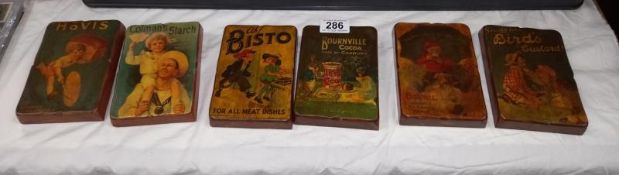A set of 6 decorative wood blocks with advertising of early products - Bisto & Bournville Cocao