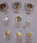 Six Princess Diana commemorative coins, 2 William & Kate and 1 Harry & Megan.