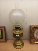 A Victorian brass oil lamp with later etched glass shade. COLLECT ONLY.