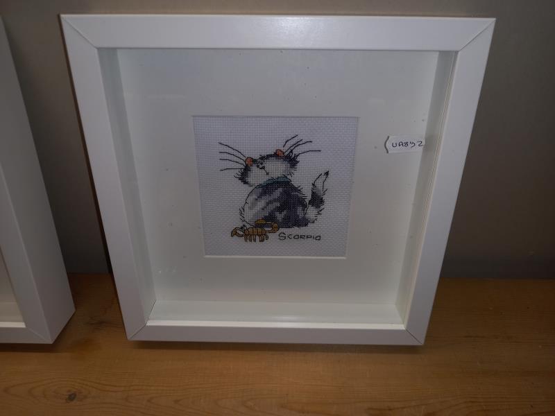 A set of 10 framed & glazed star sign needlework pictures featuring cats - Image 11 of 11