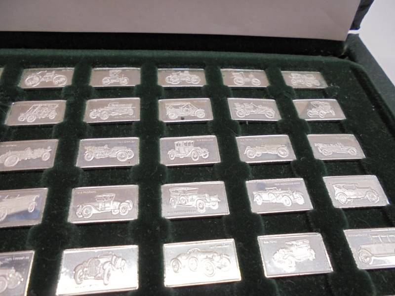 A cased set of vintage sterling silver ingots, 1976. 100 Greatest cars of 1875 - 1975. - Image 3 of 5