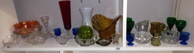 A good selection of moulded glass, including carnival glass bowl.