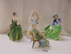 Four Royal Doulton figure - Ascot, The Bride, Fleur and autumn breezes.