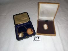 2 Cameo brooches and a cameo ring