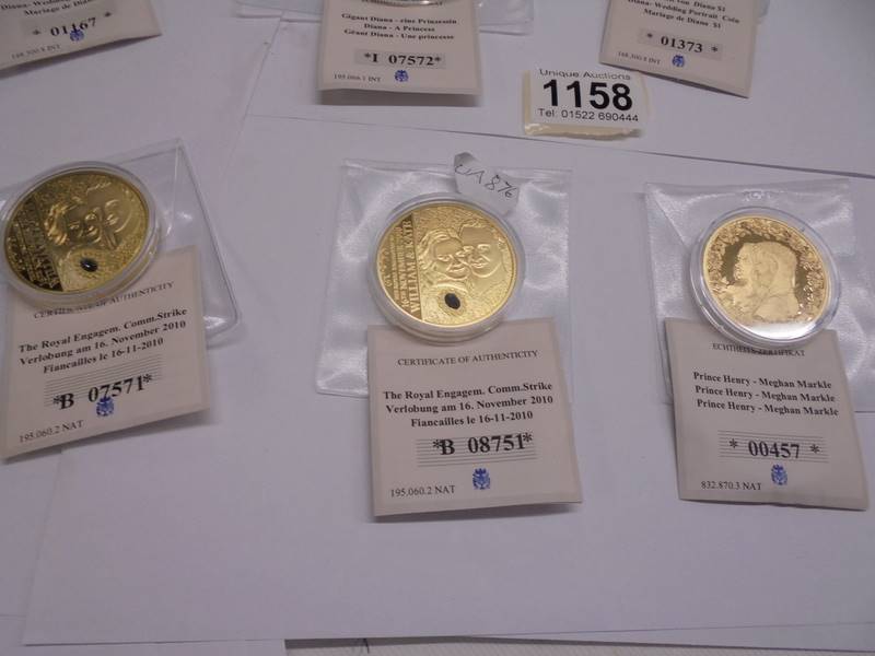 Six Princess Diana commemorative coins, 2 William & Kate and 1 Harry & Megan. - Image 6 of 6