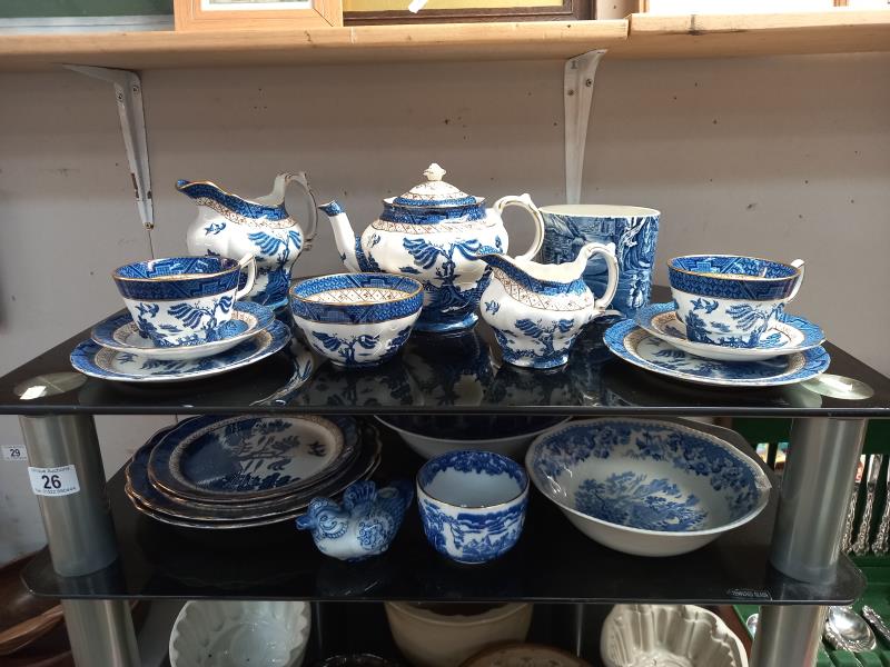 A selection of blue & white pottery including Booths real Old Willow tea set, James Kent Chinese