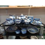 A selection of blue & white pottery including Booths real Old Willow tea set, James Kent Chinese