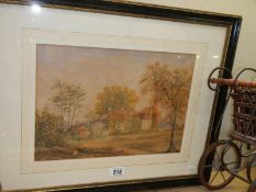 A gilt and black framed watercolour. Collect Only.