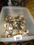 A container of King's pattern cutlery.