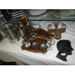 A mixed lot of pewter and other items.