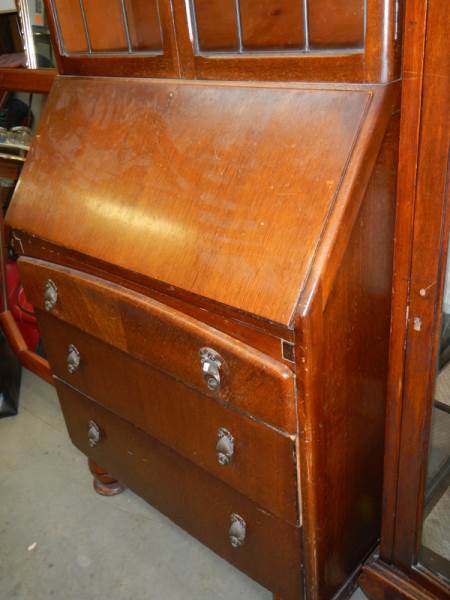 A two door oak bureau bookcase. COLLECT ONLY. - Image 2 of 3
