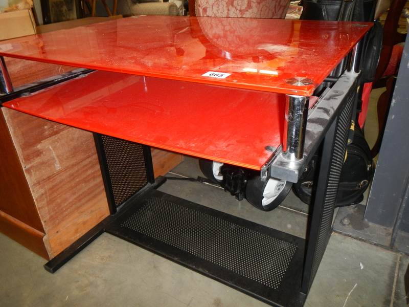 A red glass top office table , COLLECT ONLY. - Image 2 of 2