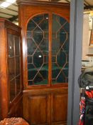 A mid 19th century astragal glazed double door corner cupboard, COLLECT ONLY.