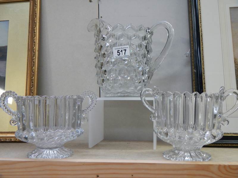 A good quality cube glass vase and a pair of double handled vases. Collect Only. - Image 2 of 3