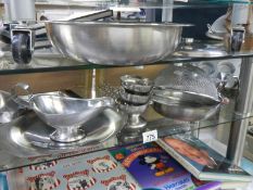 A quantity of good clean stainless steel kitchen ware.