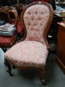 A Victorian mahogany cabriole leg spoon back chair. Collect only.