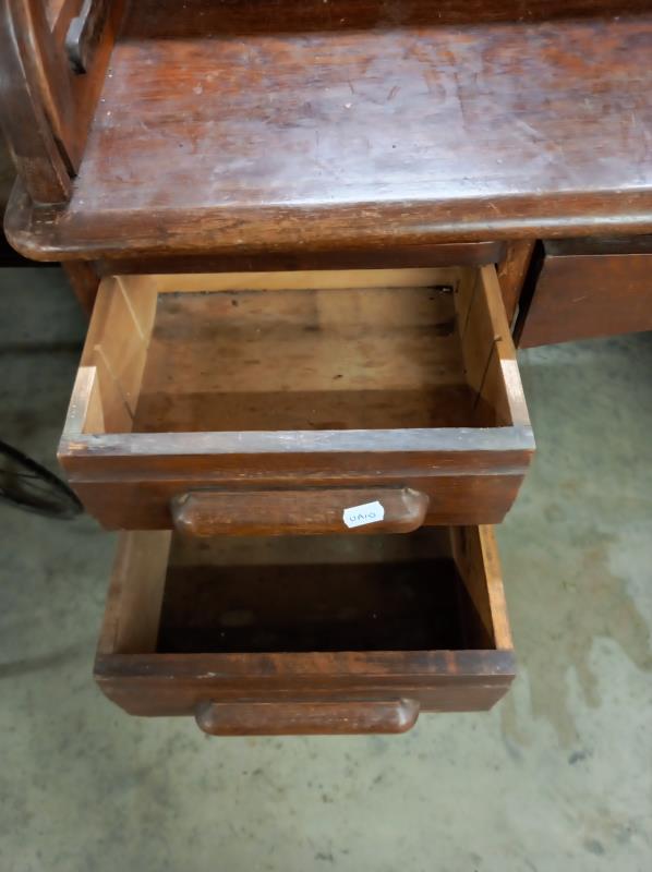 An old oak double pedestal roll top desk, COLLECT ONLY. - Image 5 of 9